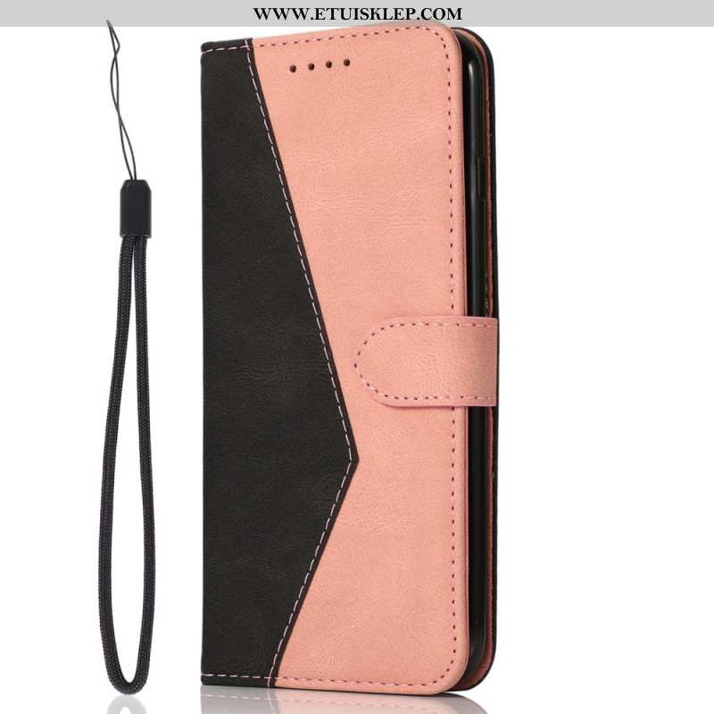 Etui Folio do iPhone 14 Dwukolorowa Skórzana Tekstura